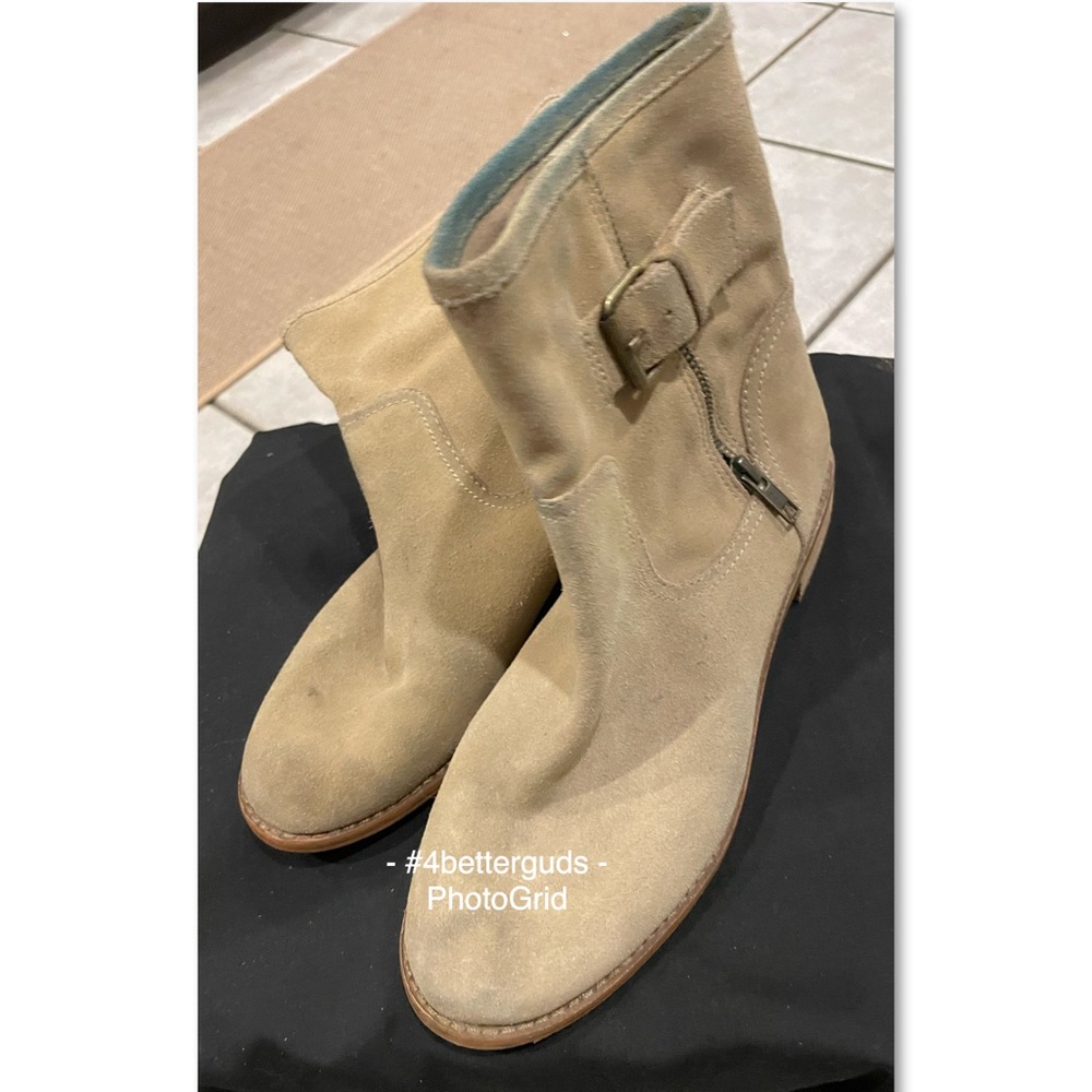 Splendid Women Tan Beige Suede Leather Buckle Detail Flat 1” Booties + Bag Sz 8